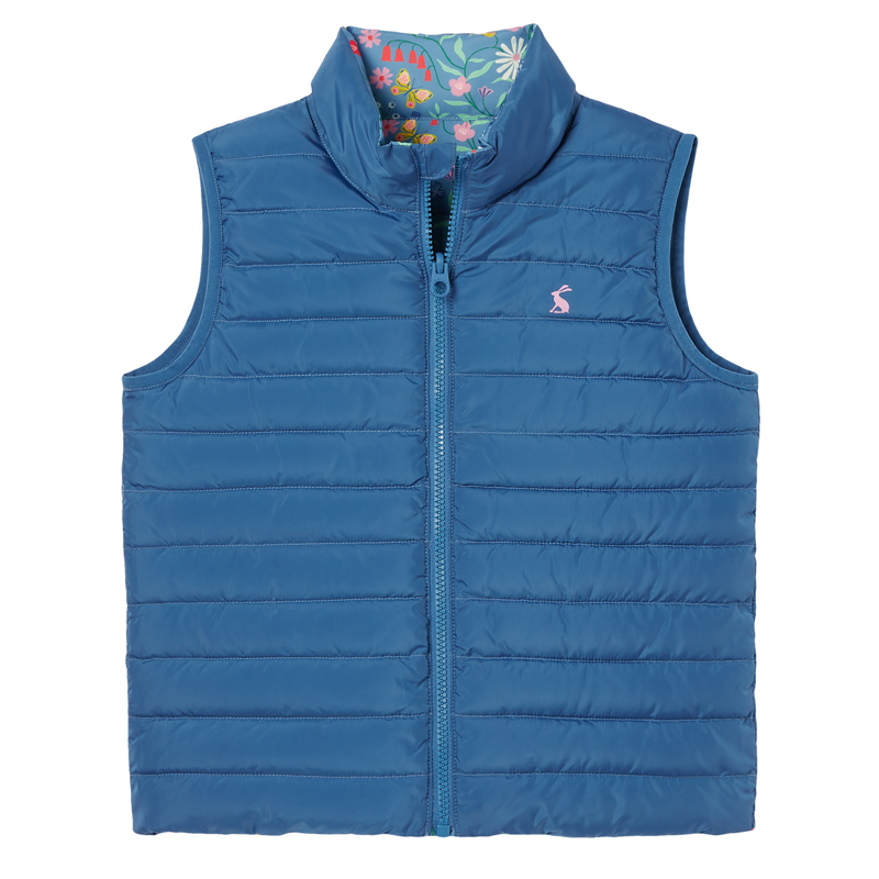 Joules Girl's Hayden Reversible Gilet - Blue Horse Floral-1